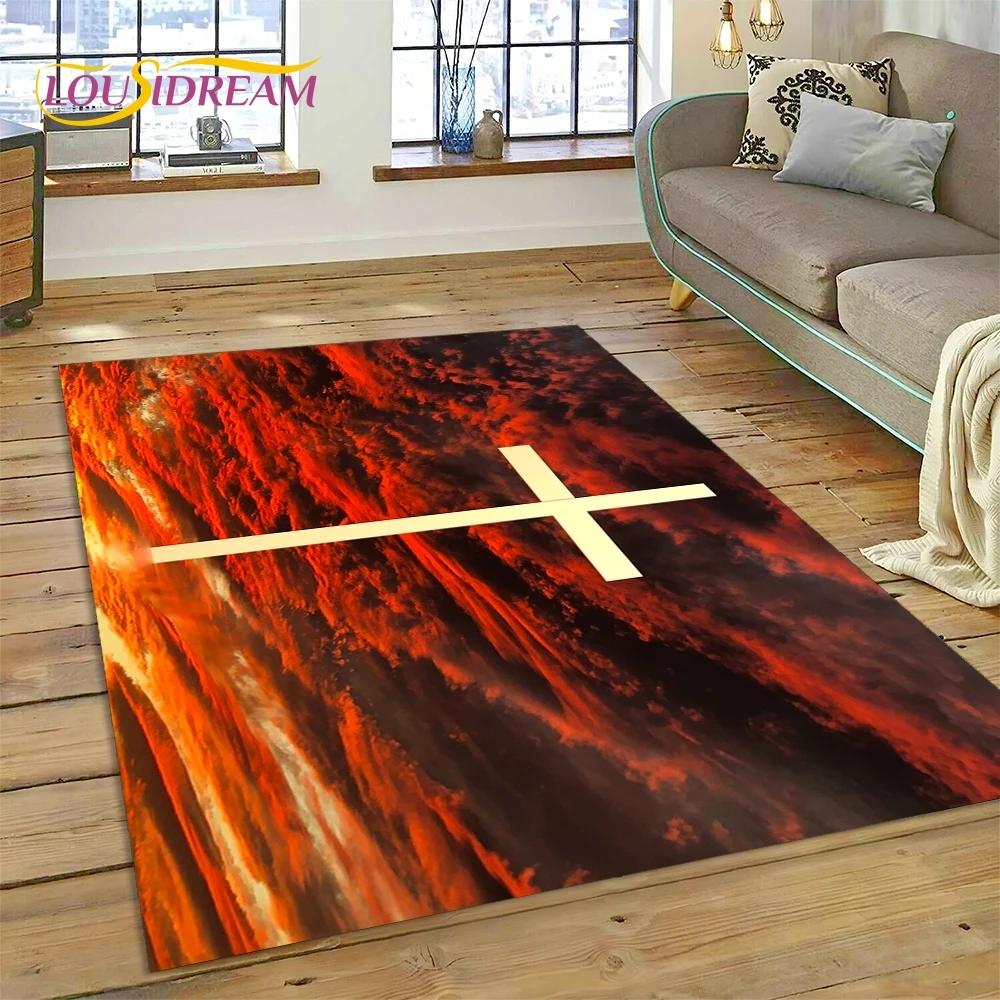 New 3D Pray Holy Bible Cross Jesus Carpet for Living Room Bedroom Home Decor,Floor Mat Non-slip Decoration for Sofa Doormat Gift