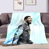 Football Player Illustration in Black Jersey Patterned flannel blanket perfect for the bedroom living room, sofa, or a little nap