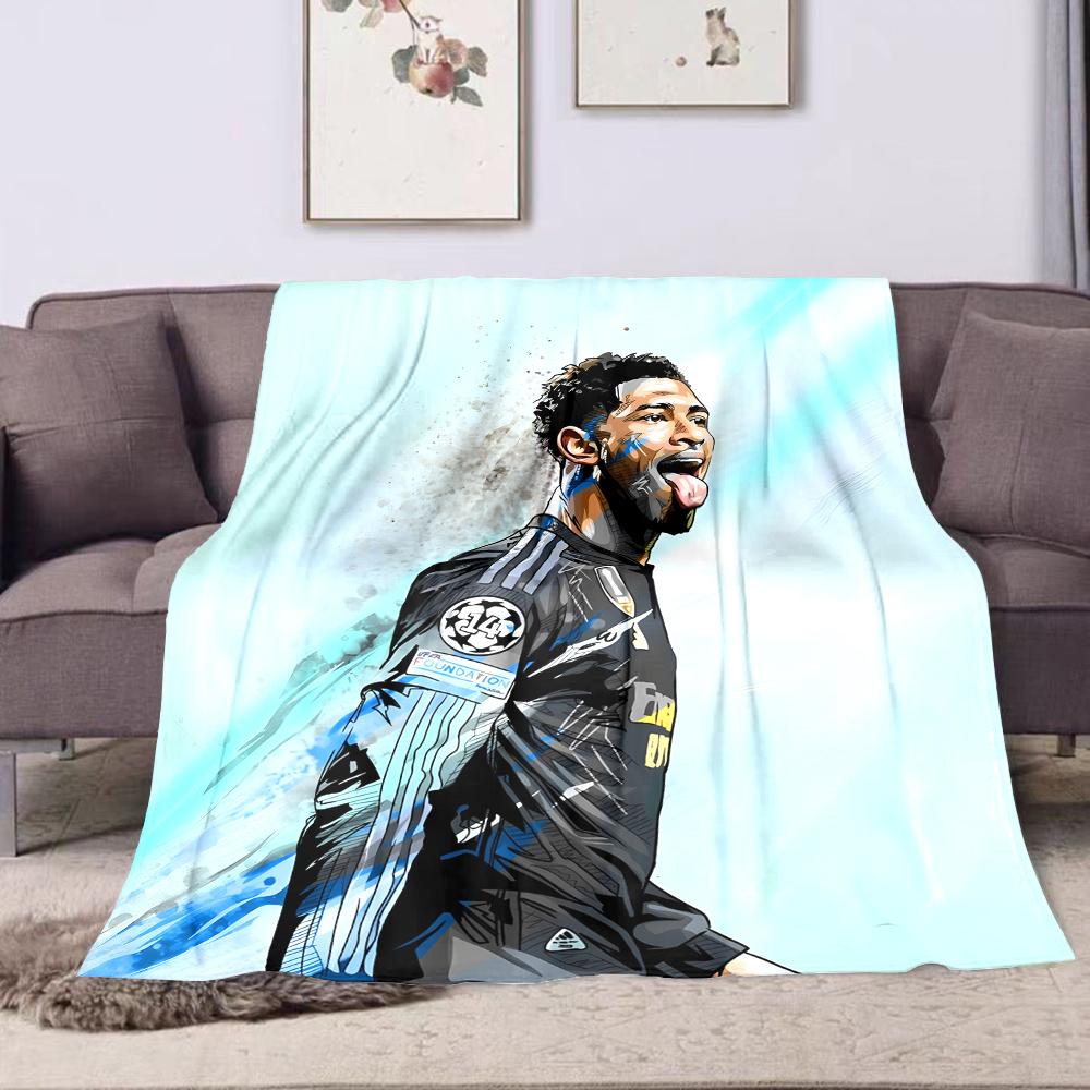 Football Player Illustration in Black Jersey Patterned flannel blanket perfect for the bedroom living room, sofa, or a little nap