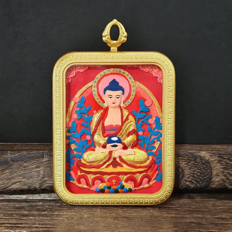 Tibetisches Grünes Tara & Gelbes Jambhala Amulett: Titanstahl Medizin Buddha Anhänger