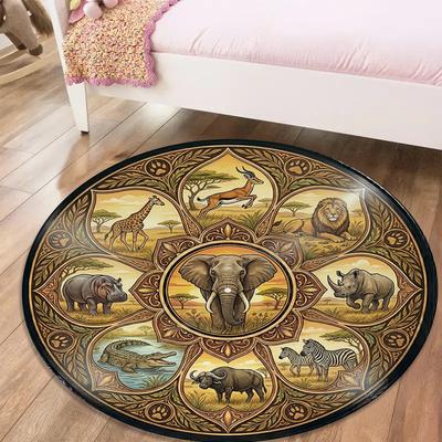 African Tribal Mandala Round Area Rug,Carpet Rug for Living Room Bedroom Sofa Playroom Decor,Non-slip Floor Mat Q0006