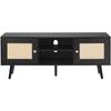 Rattan TV Stand, Boho TV Cabinet for 55 Inch TV, Mid Century Modern TV Stand, Rattan TV Console with Adjustable Shelfs for Living Room, Media Room,