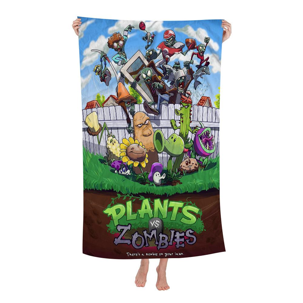 Plant-Vs -Zombie Beach Towel Cartoon Cute Summer Kids Large Bath Pool Beach Towel Microfiber Absorbent for Swimming Travel
