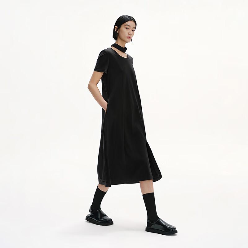 Broadcast Elegant Waist-Cinching Short Sleeve Mid-Length Black Dress
