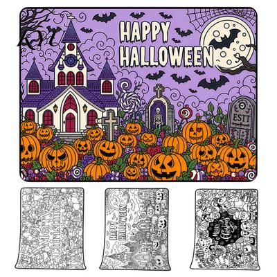 Attività Creativa per Donne Halloween Coperta da Colorare Fai da Te, Colora la Tua Coperta Plaid con Opzionali Regali di Arteterapia 24 Pennarelli, Lavabile