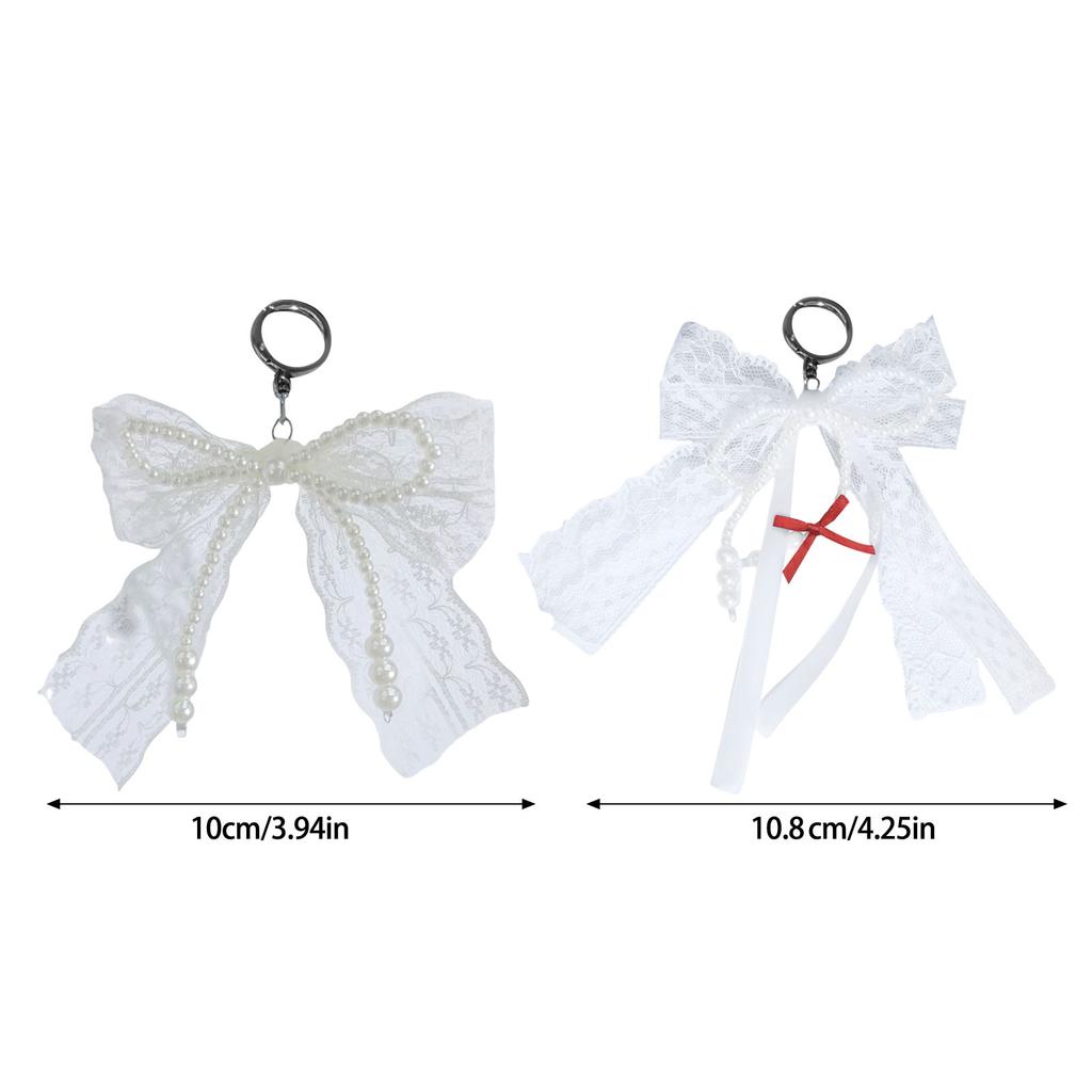 Elegant Pearls Bowknot Lace Charm Pendant Bag Decoration Bows Keychain Keyring Ornament Fashion Accessory For Women