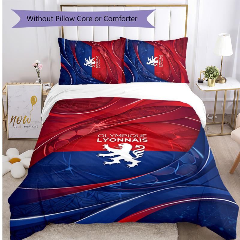 Lyon FC Printed 3PCS Bedding Set Breathable Duvet Cover with Pillowcases Decorative Bed Linen for Bedroom Home