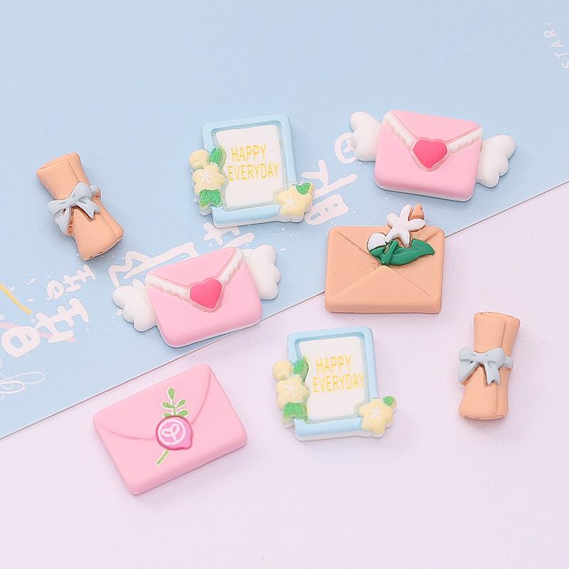 10 Pcs New Mini Cute Cartoon Lovely Envelope Flat Back Resin Cabochon Scrapbook Diy Hairpin Embellishments Charm Accessories A96