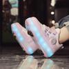 Kid's Roller Skates Removable Flat Charging LED Four Wheels Glowing Sports Shoes Pink Women's Glowing Sneakers