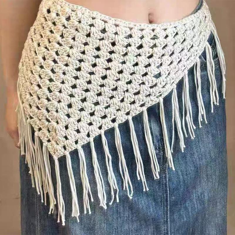

Multifunctional Women s Tassel Triangle Scarf Y2K Fashionable Adjustable Accessory Perfect For Hips And Waist White