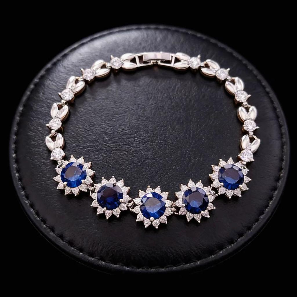 Stylish Full Diamond Sunflower Colored Treasure Bracelet Simulation Ruby Emerald Gemstone Bracelet High-End Design Jewelry