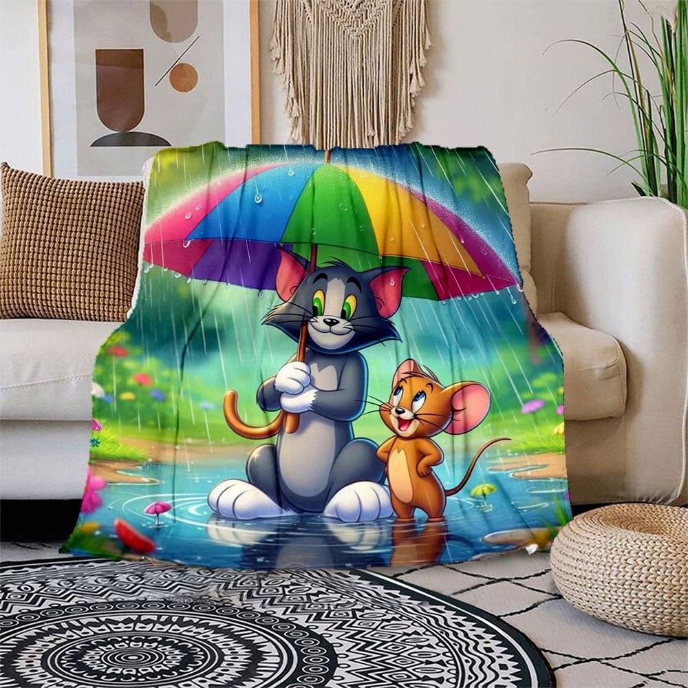 

Tom & Jerry Rainbow Umbrella Phone WallpaperBlanket Flannel Throw Blanket for Sofa, Bed, Travel, Camping, Office 100x150cm
