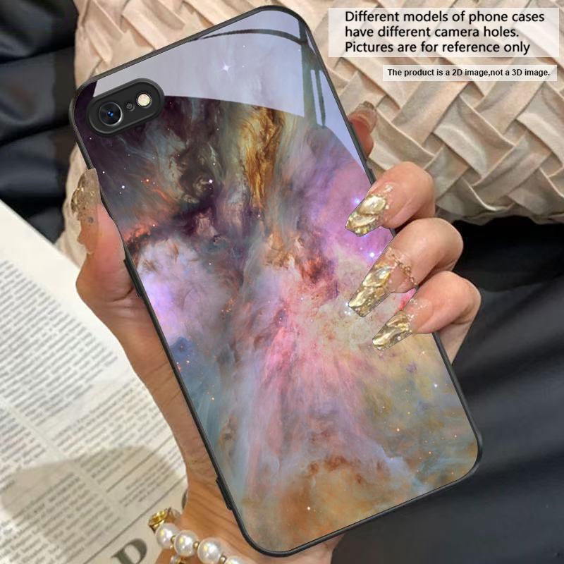 Space Nebula Wallpaper For iPhone 11 Pro 12 13 mini 14 15 Pro Max 16 E 17 Air XS Max XR 8 7 Plus SE 5 6 Black Glass Phone Case