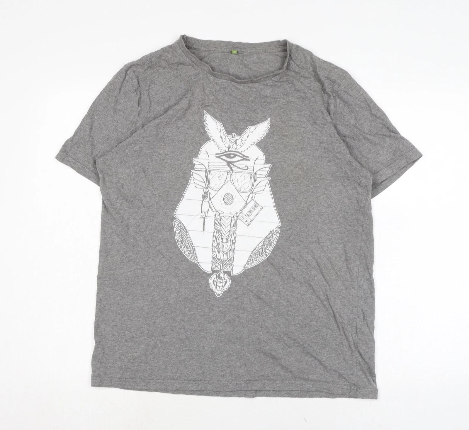 

Rapuni Mens Grey Cotton T-Shirt Size L Crew Neck XL