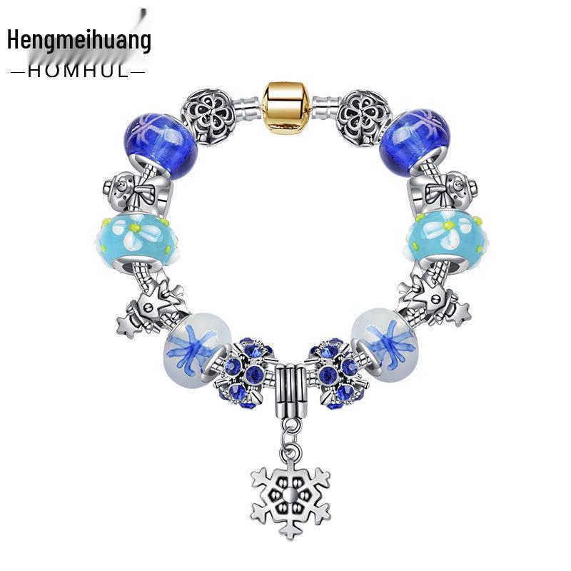 

Рождественский браслет-подвеска «Снежинка» с бусинами в виде снеговика и елки. 18cm