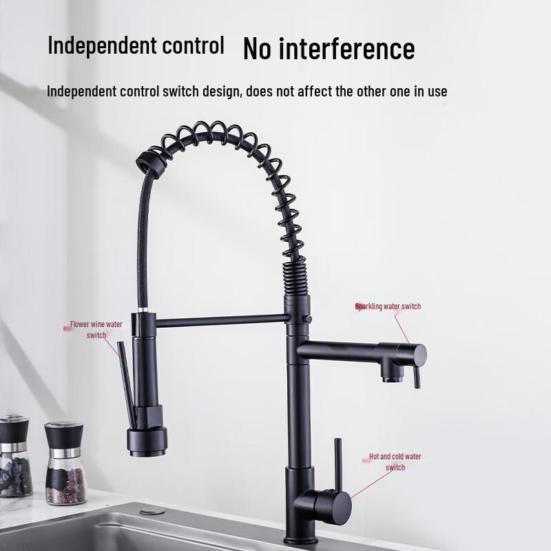 Handun Black Spring Pull-Out Kitchen Faucet
