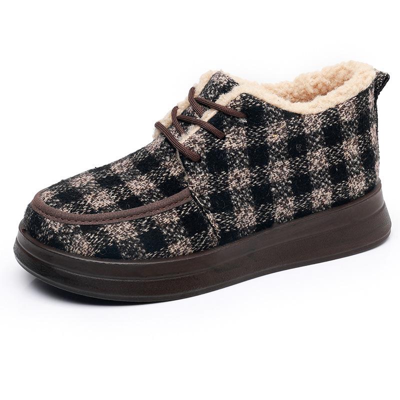 () Cloth Shoes Women's Cotton Shoes Doudou Shoes Plaid Thickened Velvet Cotton Boots Soft-soled Shoes