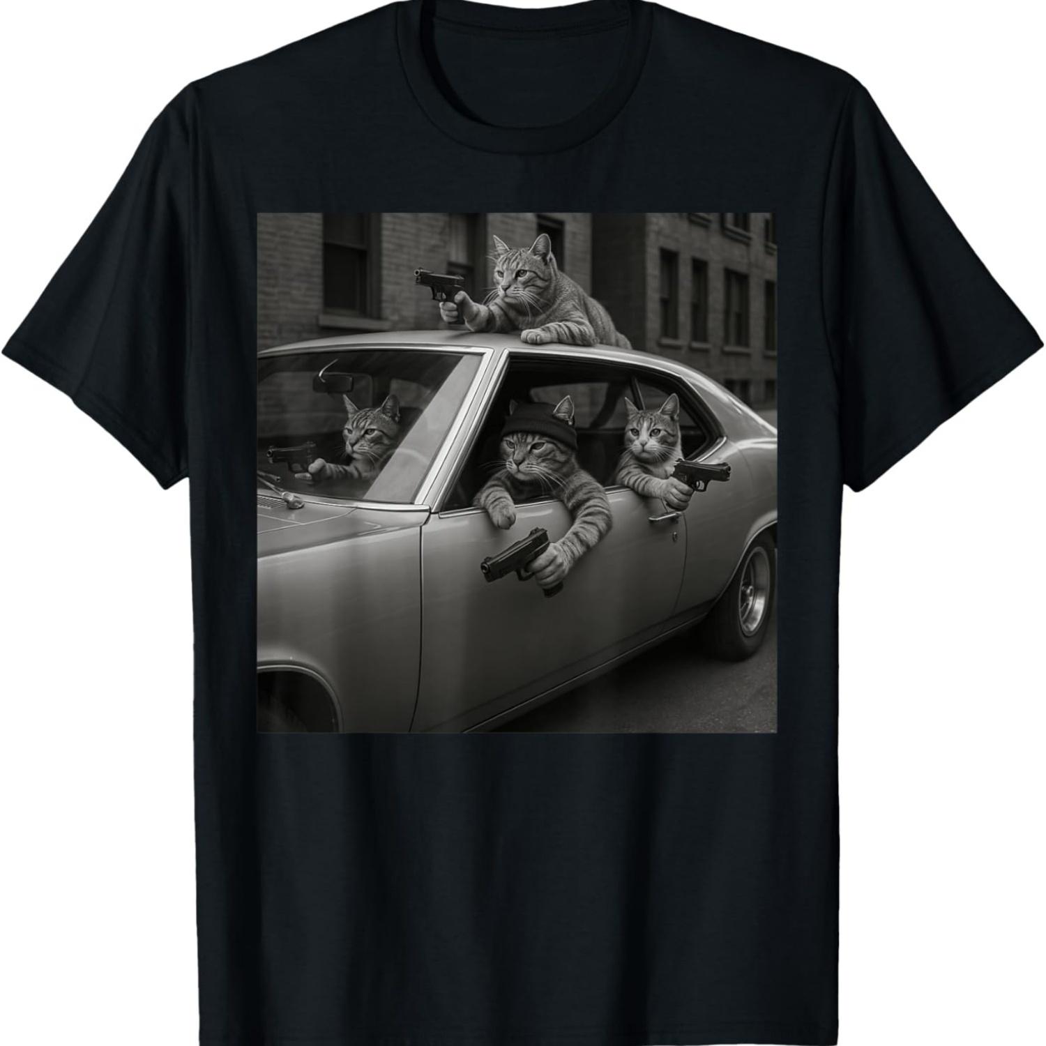 

Men Women Funny Cat Gang Vintage Cute Kitten Gangster Cat T-Shirt S чёрный