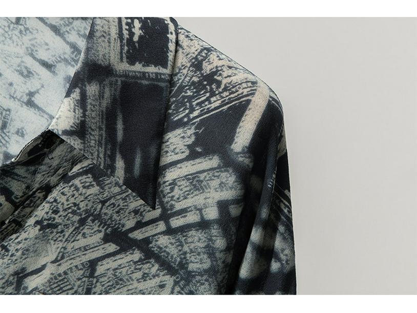 Women's Retro Print Mulberry Silk Long Sleeve Shirt - Spring New Arrival, Mid-Length & Loose Fit