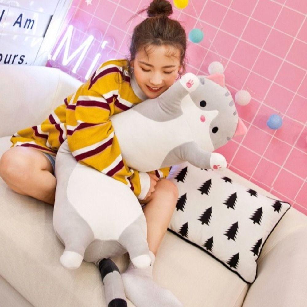 Ultra Soft Long Cat Plush Doll Huggable Side Sleeping Body Pillow Funny Long Throw Pillow  Gift