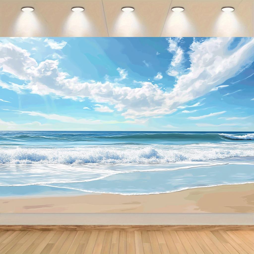 Beach Scene Sea Background, Polyester Material, Summer Theme, No Electricity, Suitable for Weddings, Parties