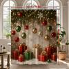 Festive Christmas Shower Curtain With Lights Ornaments Gift Boxes Pine Tree Design Waterproof Easy To Install Non-Toxic Material