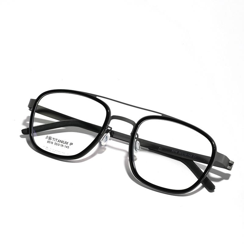 Retro Plate Japanese Square Glasses Men, Metal Titanium Myopia Glasses Double Beam Simple Flat Mirror Women