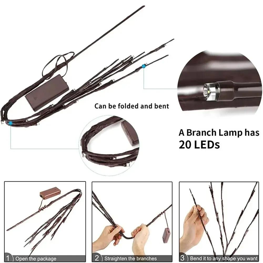 

AmmToo 20 светодиодных лампочек, ветки, гирлянды на батарейках, ветки ивы, декоративные гирлянды, искусственное творческое дерево своими руками