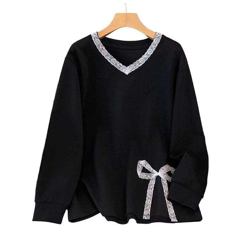 Plus Size V-Neck Sweatshirt for Women, Bust 150/160 Cm, Loose Fit, Slimming Design, Sizes 200-350 Jin 9107
