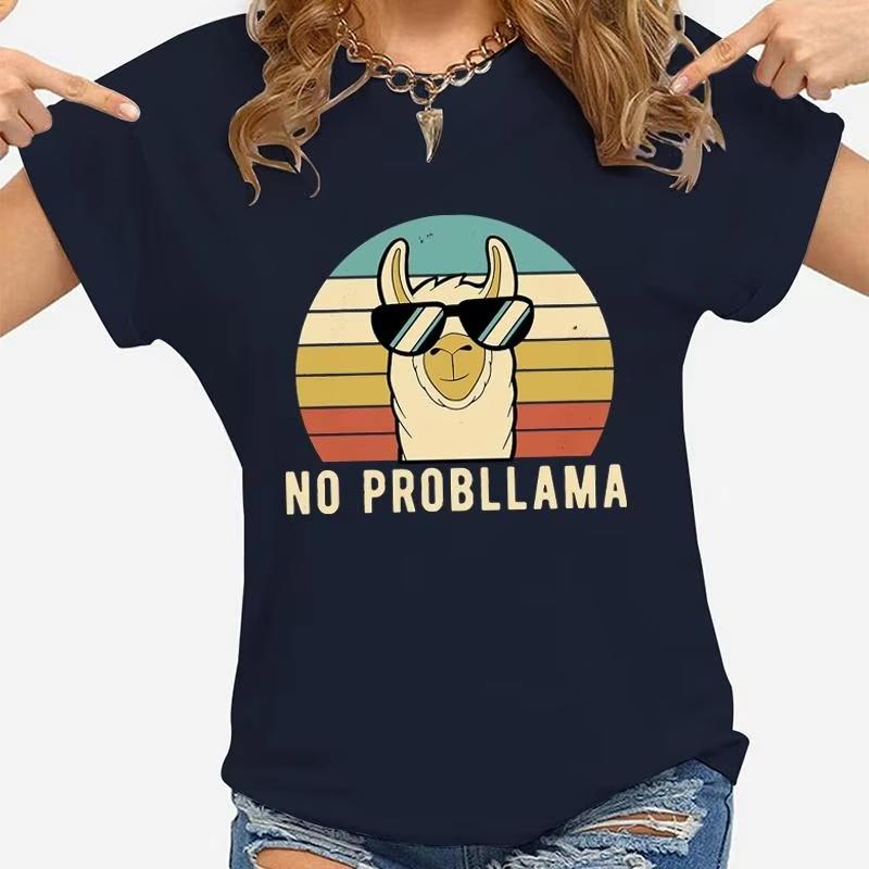 Summer Unisex Vintage Top Funny Llama Graphic Printed T-shirt Fashion Creative Design T Shirt Female Casual Crew Neck Loose Y2K