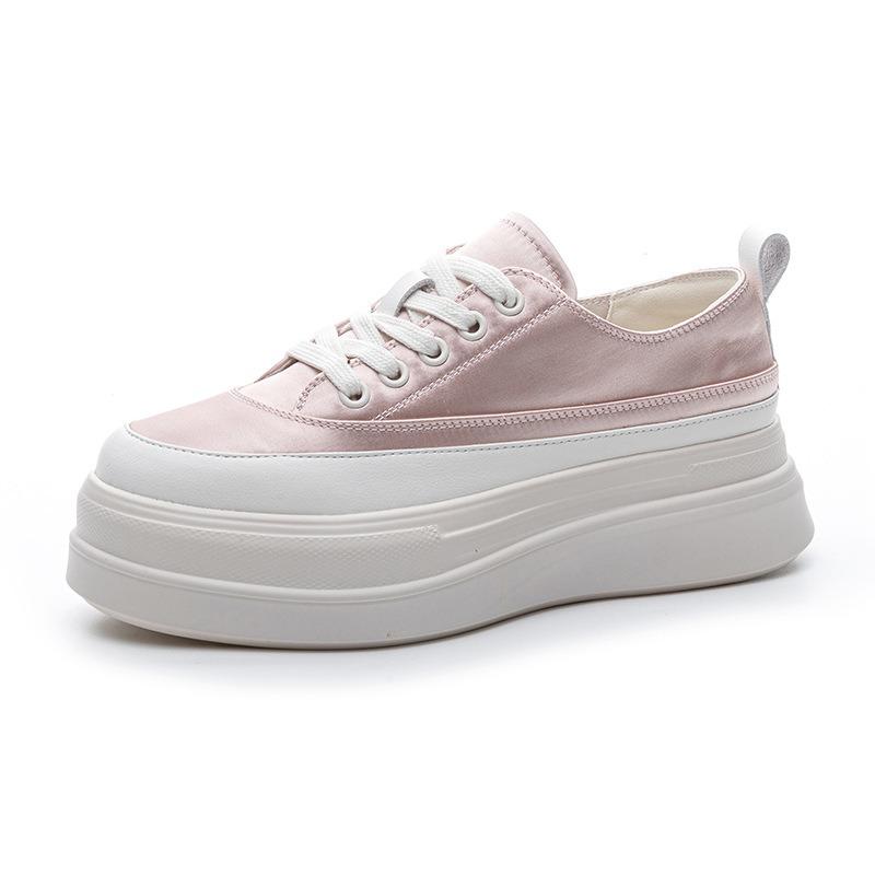 Thick-soled heightening satin board shoes women's spring new muffin versatile niche breathable casual sports little white shoes