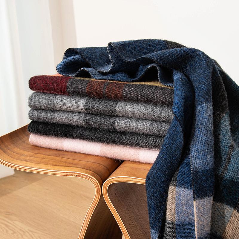 Wool Scarf  Women's Retro Plaid Autumn and Winter New Style Versatile Winter Scarf  Dual Use