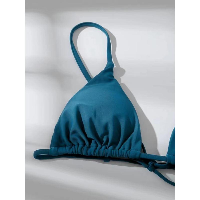 Women Sexy Three Piece Bikini Set Solid Color Swimwear