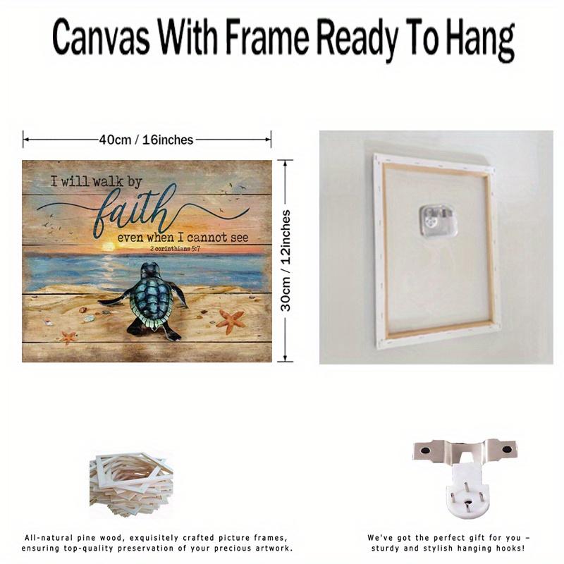 Framed - Turtle Sea Star Coast Retro Canvas Decorative Mural Poster Decorative Wall Art - Including Hanging Hardware