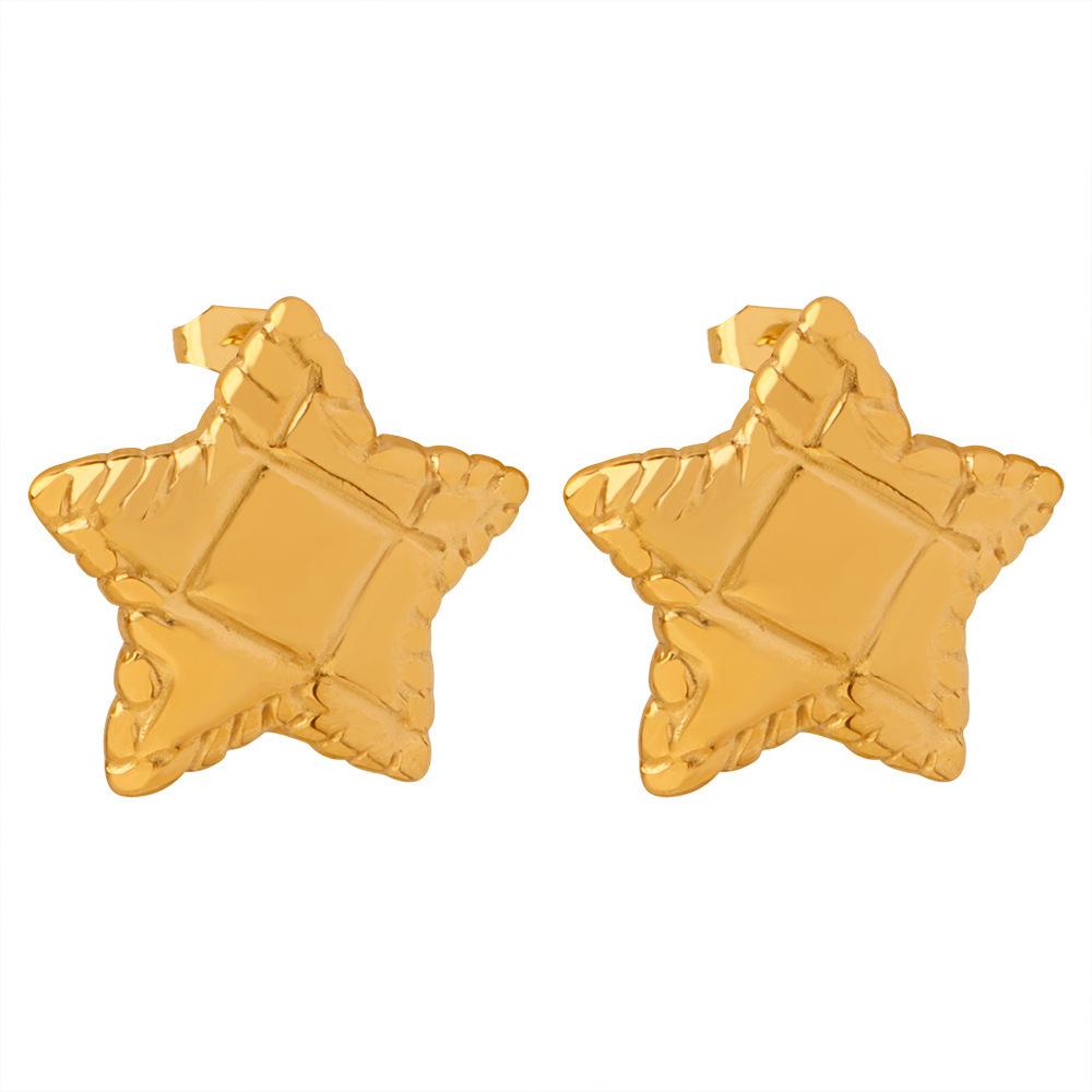 Wind Fashion Versatile Star Texture Earrings Temperament Light Luxury Wind Titanium Steel Plated 18K Gold Non-Fading Stud Earrings Women