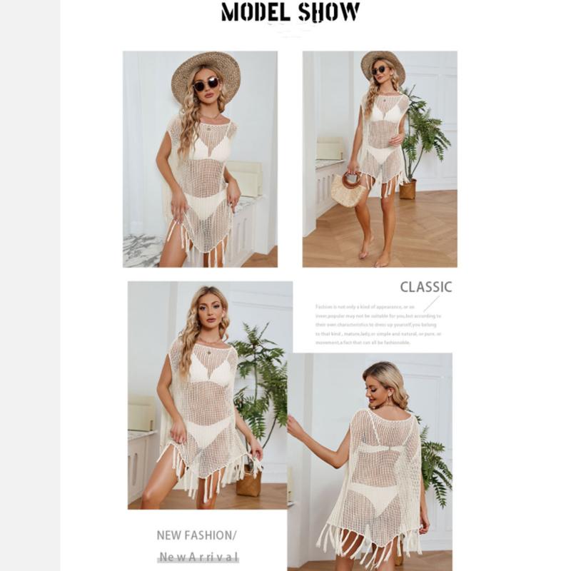 2024 Sommer Europäisch und Amerikanisch Damen Neu Groß Schulterfrei Fransen Strandrock Locker Cut Out Bluse für Damen