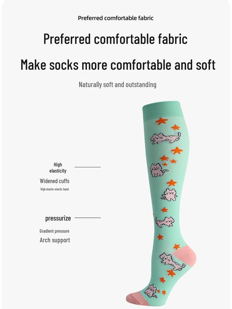 6 Paare Kombi: Gemusterte Kompressionssocken zum Laufen, für Yoga und Sport - Schweißabsorbierend, atmungsaktiv, schnelltrocknend, Wadenstrümpfe für den Herbst