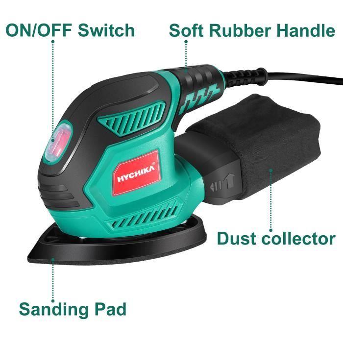 Ponceuse Vibrante - HYCHIKA - 200W - 14000RPM - 12PCS Feuilles Abrasifs - Collecte de Poussière