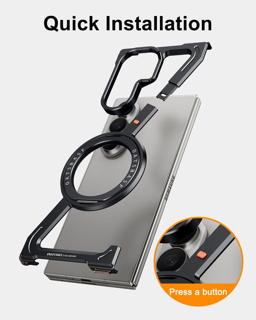 Oatsbasf Magnetic Metal Case for Samsung Galaxy Z Fold 7 Phone Case with 360° Rotatable Ring Stand Phone Cover Bumper Shockproof