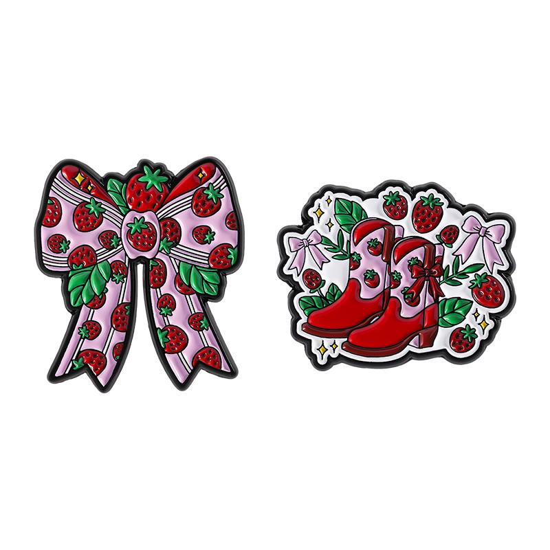 Strawberry Bow Enamel Pins Custom Red High Heels Brooches Lapel Badges Clothes Funny Jewelry Gift for Friends