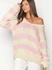 Herbst Winter Mode Lässiger Lockerer Strickpullover Schultergurt Cord Streifen Süßes Oberteil