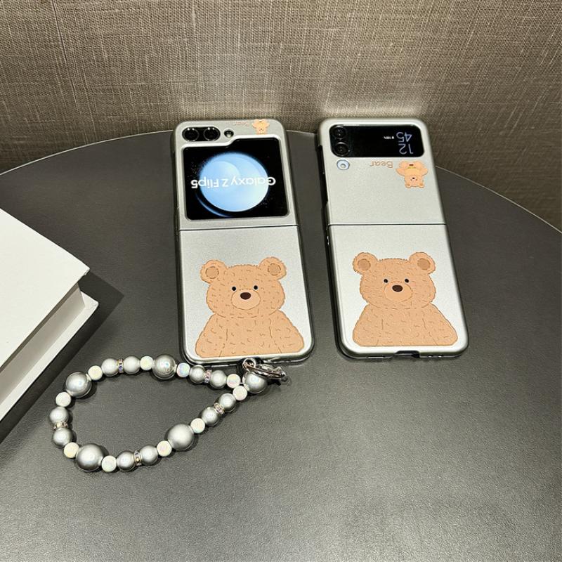For Samsung Galaxy Z Flip 6 5 4 3 Case Z Flip6 ZFlip6 Cartoon Panda Bracelet Electroplated Silver Shockproof Back Cover
