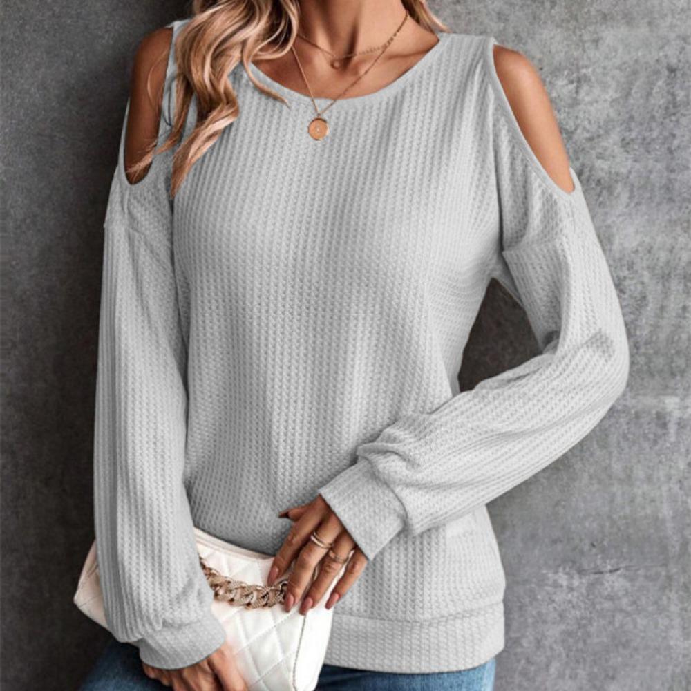 GMXIA Women's Fashion Casual Summer Solid Color Print Long Sleeve O-Neck Blouses & Shirts