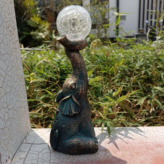 Yousheng Solar Elephant Lamp Garden Elephant Statue with LED Light Outdoor Elephant Figurine with Lighted Ball for Courtyard Patio Balcony Decor