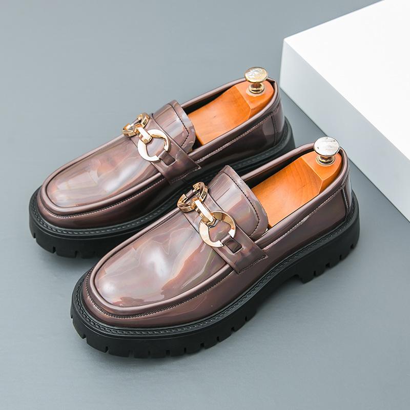 

Men s big head leather shoes Korean version of business British casual men s shoes one-pedal youth thick-soled formal loafers 38