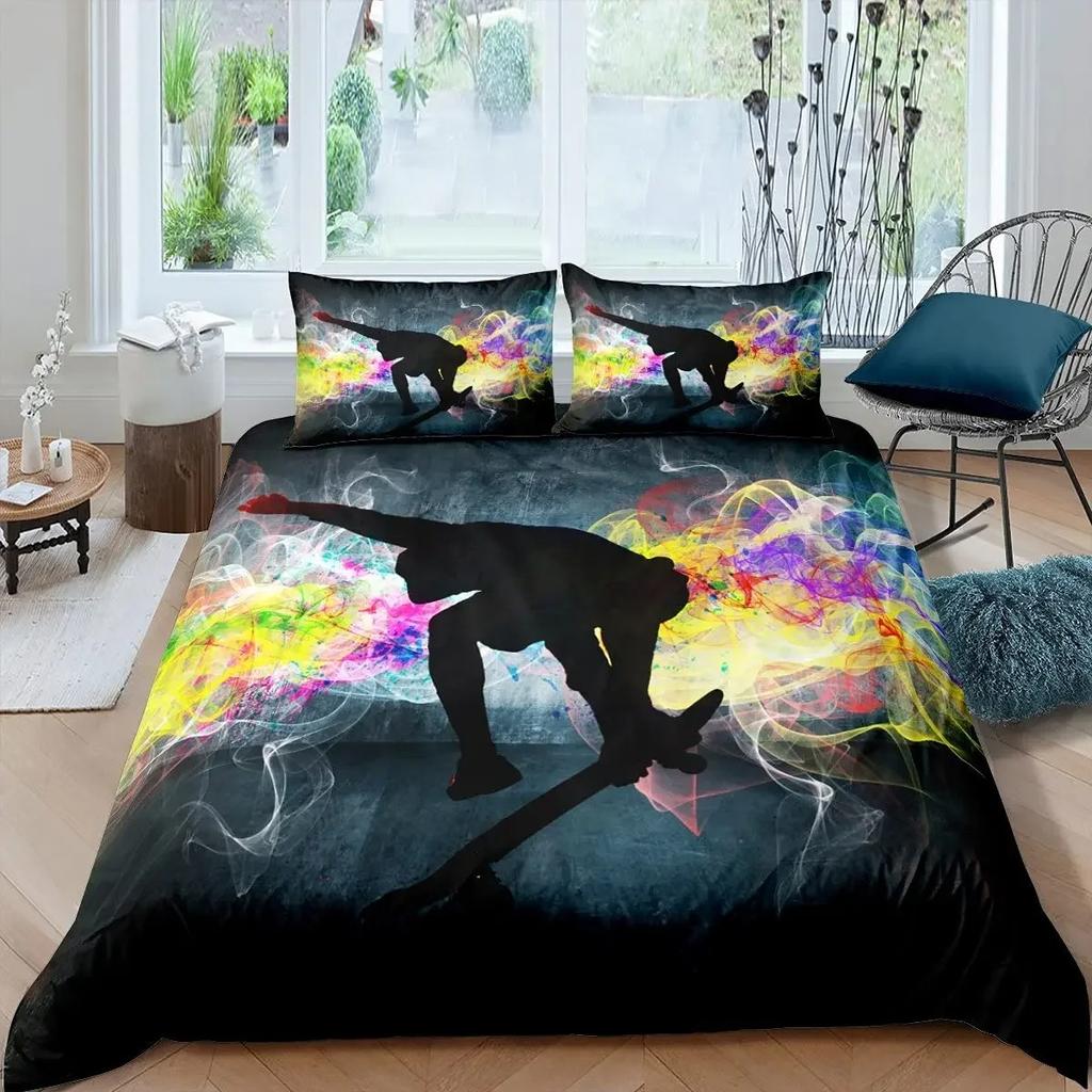 Skateboard Dekbedovertrek 3D Microvezel Graffiti Kunst Dekbedhoes Eenpersoons Tweepersoons Queen King Size Beddengoed Set voor Jongens Tieners
