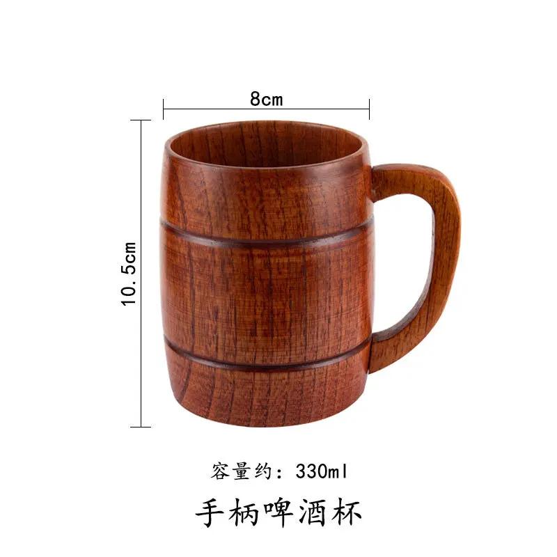 Wooden Big Belly Cups Japan Style Milk Water Cup with Handle Beer Coffee Milk Tea Mug Handmade Natural Kitchen Bar Drinkware Cup