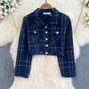 women's Plaid Tweed 2 Piece Set Long Sleeve Crop Jacket and Bodycon Dress Outfit