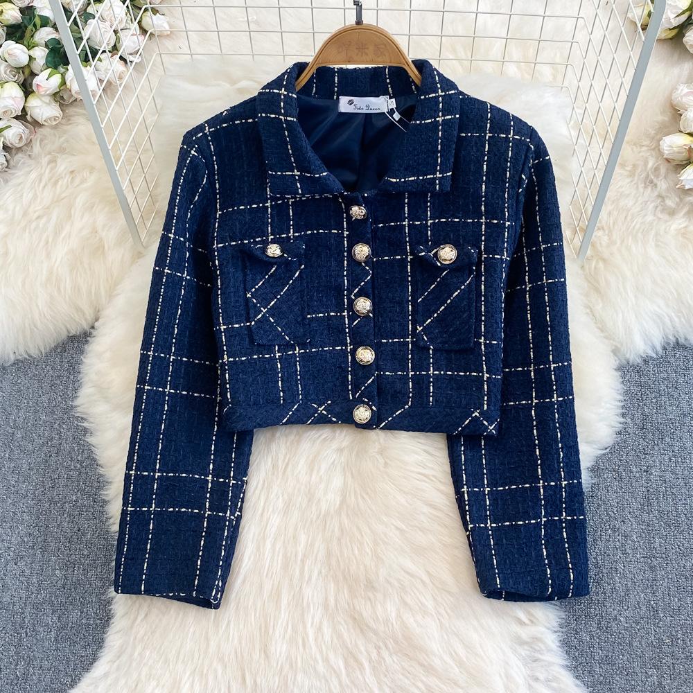women's Plaid Tweed 2 Piece Set Long Sleeve Crop Jacket and Bodycon Dress Outfit