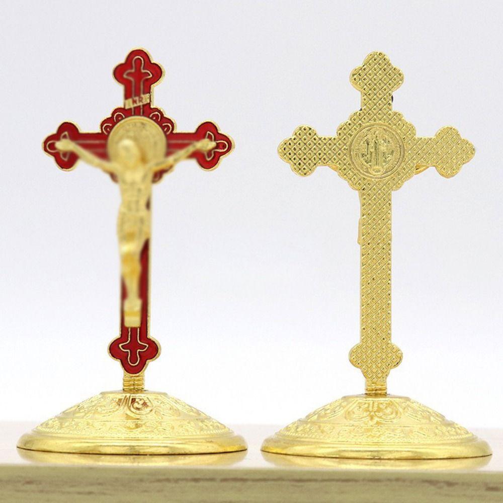 With Stand Zinc Zinc Alloy Cross Ornaments Religious Plated Gold Statue Church Cross Ornaments  Home Decor